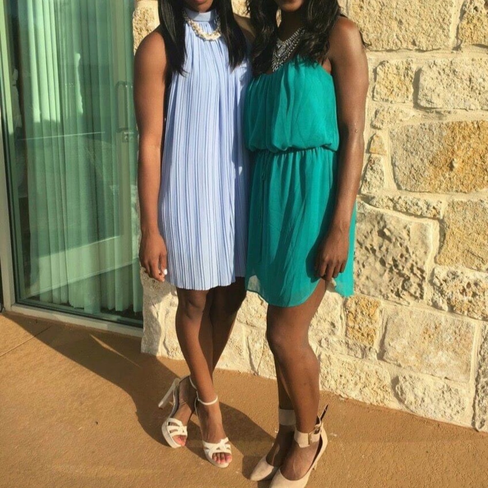 Pleated Light Blue Cocktail Dress